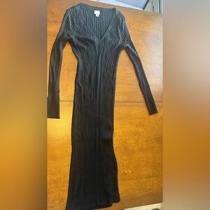 Elegant Black Mid Ribbed Dress